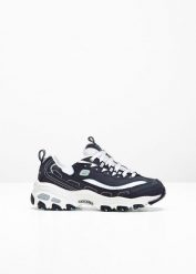 Sneakersy chunky Skechers ze skóry. Niebieskie obuwie sportowe damskie bonprix, z aplikacjami, ze skóry. Za 349.99 zł.