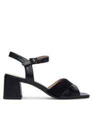 Caprice Sandały 9-28301-46 Czarny. Czarne sandały damskie Caprice, bez wzorów, ze skóry, bez obcasa, na słupku, bez zapięcia. Za 228.99 zł.