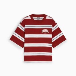 Puma Koszulka Squad Striped 68153813. Czerwone t-shirty damskie Puma, bez wzorów, bez kołnierzyka. Za 79.99 zł.