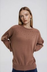 Bluza z dżetami beżowa. Brązowe bluzy damskie MOODO, l, bez wzorów, z bawełny, bez kaptura. Za 129.99 zł.