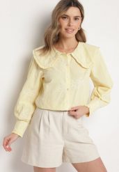 Żółta Koszula z Bawełną i Ozdobnym Kołnierzykiem Natiella. Żółte t-shirty i topy dla dziewczynek Born2be, bez wzorów, z bawełny, bez ramiączek. Za 89.99 zł.