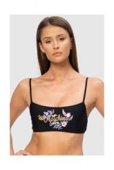 MOSCHINO Czarna góra od bikini z kwiecistym logo, Rozmiar XS. Czarne bikini damskie MOSCHINO, s, bez wzorów. W wyprzedaży za 249.99 zł.
