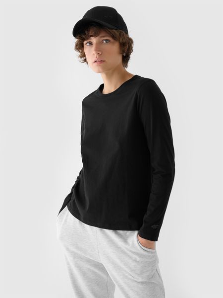 4F Longsleeve oversize gładki damski - czarny XL. Czarne koszulki sportowe damskie 4f, xl, bez wzorów, z bawełny, bez kołnierzyka, bez ramiączek. W wyprzedaży za 49.99 zł.