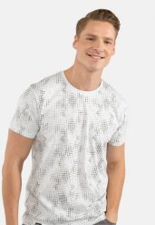 T-shirt z nadrukiem all over T-MELL. Białe t-shirty męskie Volcano, m, bez wzorów, z bawełny, klasyczne, bez kołnierzyka. Za 64.99 zł.