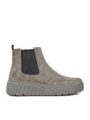 Rieker Botki CEO-N2553-40 Szary. Szare botki damskie Rieker, z materiału, bez obcasa, na płaskiej podeszwie, bez zapięcia. Za 309.99 zł.