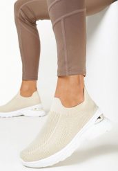 Beżowe Buty Sportowe na Grubej Podeszwie z Elastyczną Cholewką Jordanne. Brązowe obuwie sportowe damskie Born2be, bez wzorów. Za 29.99 zł.