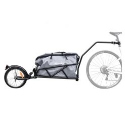 Jednośladowa przyczepka rowerowa z torbą i amortyzatorem. Czarne torby i plecaki dziecięce STORAG, duże. Za 850.00 zł.