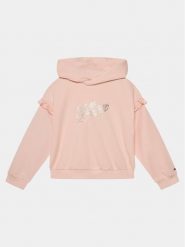 Tommy Hilfiger Bluza Hilfiger Script Ruffle Hoodie KG0KG07720 Różowy Regular Fit. Czerwone bluzy dla dziewczynek Tommy Hilfiger, bez wzorów, z bawełny, bez ramiączek, bez kaptura. Za 229.99 zł.