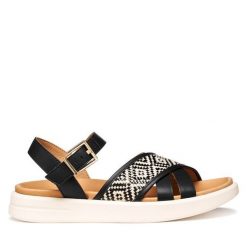 Sandały Geox. Czarne sandały damskie Geox, bez wzorów, bez obcasa, na płaskiej podeszwie, bez zapięcia. Za 459.99 zł.