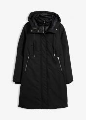 Płaszcz outdoorowy, hydrofobowy, 2 w 1. Czarne kurtki damskie bonprix, bez wzorów, biznesowe, bez kaptura. Za 379.99 zł.
