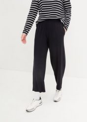 Spodnie shirtowe 7/8 high waist, 2 pary. Czarne spodnie materiałowe damskie bonprix, bez wzorów, z podwyższonym stanem. Za 117.99 zł.