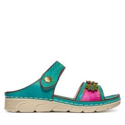 Klapki Laura Vita. Niebieskie klapki damskie Laura Vita, bez wzorów, bez obcasa. Za 389.99 zł.