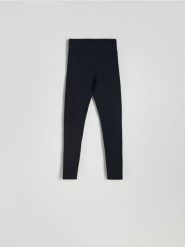 Legginsy z wysokim stanem - czarny. Czarne legginsy damskie Reserved, l, bez wzorów, z dzianiny. W wyprzedaży za 49.99 zł.