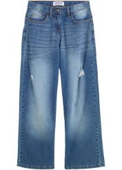 Dżinsy wide leg, mid waist. Niebieskie jeansy dla dziewczynek bonprix, z jeansu. Za 117.99 zł.