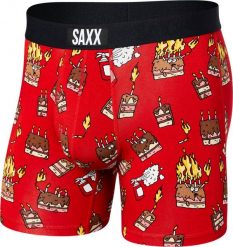 SAXX Bokserki męskie szybkoschnące SAXX VIBE Boxer Brief płonące torty - czerwone S. Czerwone bokserki męskie Saxx, m, bez wzorów. Za 103.99 zł.