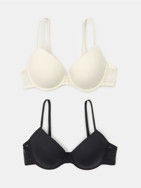 Biustonosz 2 pack - kremowy. Białe biustonosze Sinsay, bez wzorów. Za 29.99 zł.