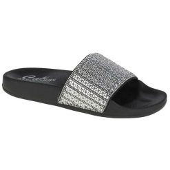 Klapki na basen damskie, Pop Ups-New Spark. Szare klapki damskie Skechers, bez wzorów, z materiału, bez obcasa. Za 189.99 zł.