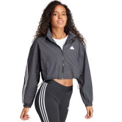 Kurtka damska adidas FI 3S WND WB. Czarne bluzy sportowe damskie Adidas, s, bez wzorów, z materiału, na fitness i siłownię. Za 324.99 zł.