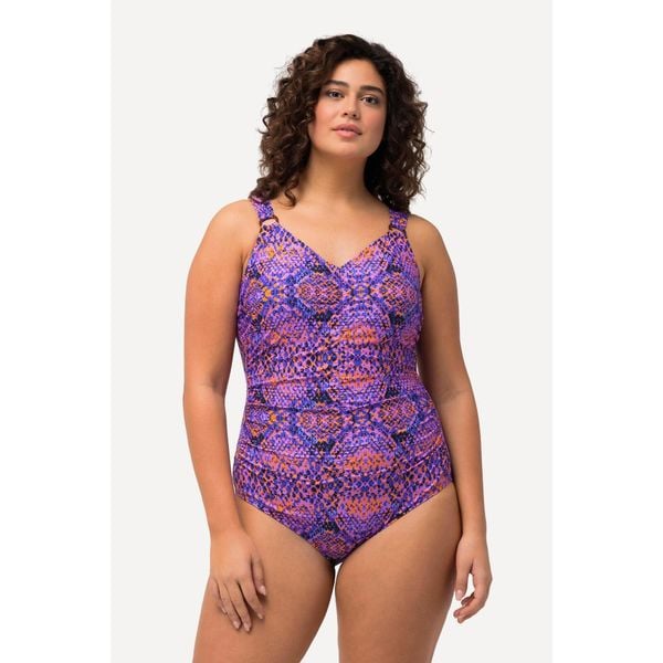 Damskie Kostium kąpielowy marszczenie miękkie miseczki ozdobne kółka. Czarne kostiumy jednoczęściowe damskie Ulla Popken, plus size, bez wzorów, z elastanu, sportowe, plus size. Za 239.99 zł.