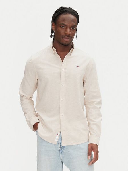 Tommy Jeans Koszula DM0DM20875 Beżowy Regular Fit. Brązowe koszule męskie Tommy Jeans, m, bez wzorów, z bawełny, bez kołnierzyka, bez ramiączek. Za 199.99 zł.