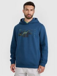 4F Bluza dresowa nierozpinana z kapturem męska - turkusowa L. Niebieskie bluzy męskie 4f, l, bez wzorów, z bawełny, z kapturem. Za 179.99 zł.
