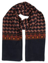 Męski Szalik Elegancki Miękki, Dwustronny, Śliski - ALTIES - Granatowy w Miedziany Wzór. Niebieskie szaliki męskie Alties, na zimę, bez wzorów, z materiału. Za 55.00 zł.