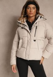 Beżowa Pikowana Kurtka o Fasonie Oversize z Kapturem Galadea. Brązowe kurtki damskie Renee, na zimę, l, z aplikacjami, z dzianiny, z kapturem. Za 189.99 zł.