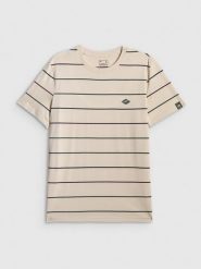 4F T-shirt regular z nadrukiem męski - beżowy XL. Brązowe t-shirty męskie 4f, m, bez wzorów, z dzianiny, klasyczne, bez kołnierzyka. Za 89.99 zł.