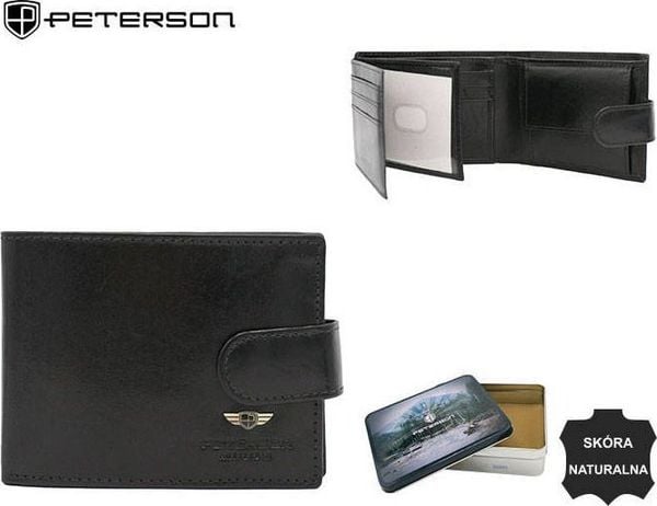 Peterson Portfel męski skórzany PTN 22302L-VT BLACK. Czarne portfele męskie Peterson, bez wzorów. Za 146.84 zł.