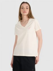 4F T-shirt oversize gładki damski - biały XS. Białe koszulki sportowe damskie 4f, xl, bez wzorów, z bawełny, klasyczne, bez kołnierzyka. W wyprzedaży za 39.99 zł.