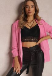 Różowa Marynarka Niezapinana z Marszczonymi Rękawami Orolea. Czerwone żakiety damskie Renee, l, bez wzorów, z tkaniny, eleganckie. Za 99.99 zł.