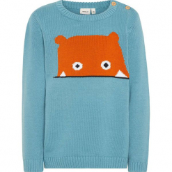 Sweter "Olvano" w kolorze niebieskim. Niebieskie swetry dla chłopców Name it Kids, z bawełny, z okrągłym kołnierzem. W wyprzedaży za 49.95 zł.