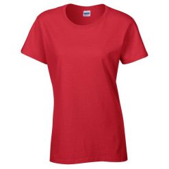 Damska Koszulka Z Grubej Bawełny. Czerwone koszulki sportowe damskie Gildan, xl, bez wzorów, z bawełny, sportowe, bez kołnierzyka. Za 47.99 zł.