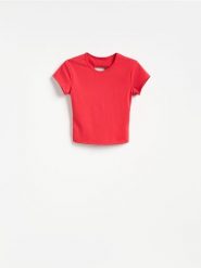 T-shirt z wycięciem na plecach - czerwony. Czerwone t-shirty damskie Reserved, l, bez wzorów, z dzianiny, bez kołnierzyka. Za 119.99 zł.