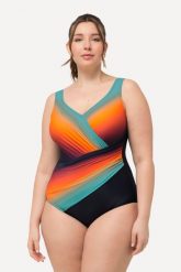 Damski Kostium kąpielowy cieniowanie miękkie miseczki drapowanie. Niebieskie kostiumy jednoczęściowe damskie Ulla Popken, plus size, bez wzorów, z elastanu, plus size, do pływania. Za 233.99 zł.