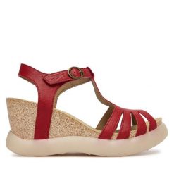 Sandały Fly London. Czerwone sandały damskie Fly London, bez wzorów, bez obcasa, na koturnie, bez zapięcia. Za 674.99 zł.