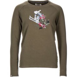 Koszulka "Nehalem" w kolorze khaki. Brązowe bluzki damskie Maloja, z aplikacjami, z okrągłym kołnierzem, z długim rękawem. W wyprzedaży za 108.95 zł.