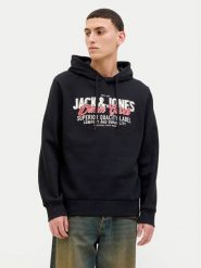 Jack & Jones Bluza Logo 12279649 Czarny Regular Fit. Czarne bluzy męskie Jack & Jones, m, bez wzorów, z bawełny, bez kaptura. Za 189.99 zł.
