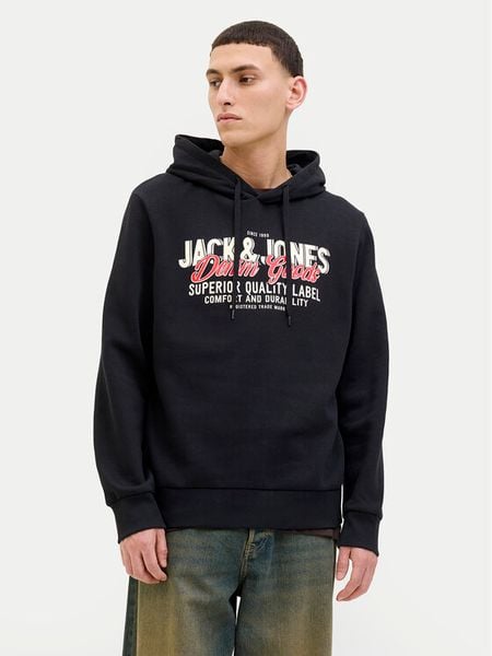 Jack & Jones Bluza Logo 12279649 Czarny Regular Fit. Czarne bluzy męskie Jack & Jones, m, bez wzorów, z bawełny, bez kaptura. Za 119.99 zł.