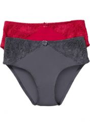 Figi maxi z koronką (2 pary). Czerwone figi damskie bonprix, bez wzorów, z koronki. Za 69.99 zł.