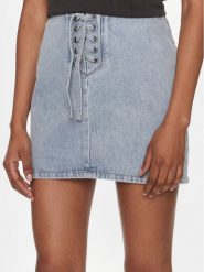 ROTATE Spódnica jeansowa Denim Laced Mini 1120101468 Niebieski Regular Fit. Niebieskie spódnice damskie ROTATE, bez wzorów, z bawełny, mini. Za 529.99 zł.