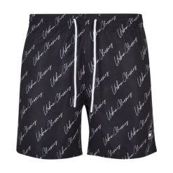 Męskie Spodenki Kąpielowe Z Logo Script. Czarne kąpielówki męskie Urban Classics, m, bez wzorów. Za 104.99 zł.