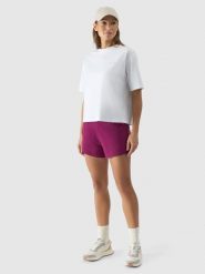 4F Spodenki dresowe damskie - fioletowe S. Fioletowe szorty sportowe damskie 4f, l, bez wzorów, z bawełny, sportowe. W wyprzedaży za 39.99 zł.