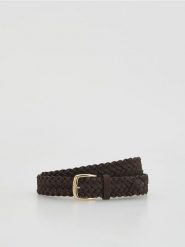 Pleciony pasek z imitacji zamszu - ciemnobrązowy. Brązowe paski damskie Reserved, bez wzorów. Za 49.99 zł.