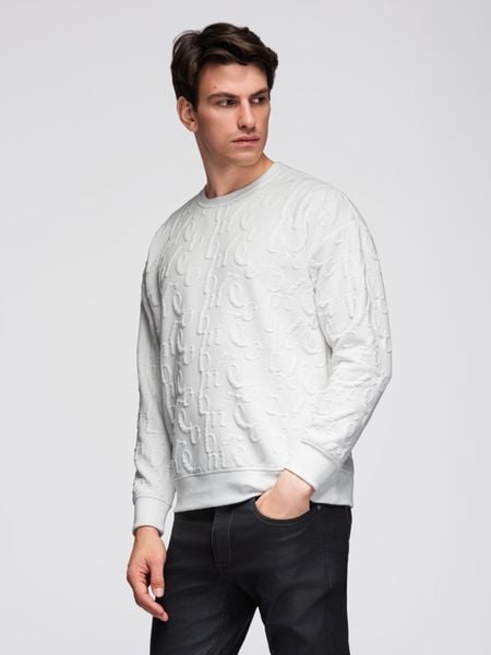 Bluza męska RELAXED FIT z tłoczonymi literami – ecru V2 - Rozmiar: XL. Bluzy męskie Ombre Clothing, m, bez wzorów, z bawełny, bez kaptura. W wyprzedaży za 111.99 zł.