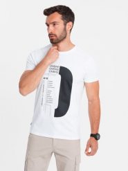 T-shirt męski bawełniany z nadrukiem - biały V1 - Rozmiar: XL. Białe t-shirty męskie Ombre Clothing, m, bez wzorów, z bawełny, bez kołnierzyka. W wyprzedaży za 43.75 zł.
