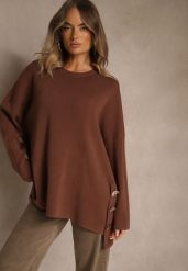 Brązowy Sweter z Wiskozą i Guzikami po Bokach Violsave. Brązowe swetry damskie Renee, l, bez wzorów, z jeansu, casualowe, bez kołnierzyka, bez ramiączek, bez kaptura. Za 149.99 zł.