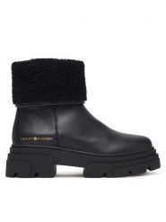 Tommy Hilfiger Botki Shearling Fold Chunky Ankle Boot FW0FW09677 Czarny. Czarne botki damskie Tommy Hilfiger, ze skóry, bez obcasa, na płaskiej podeszwie, bez zapięcia. Za 749.99 zł.