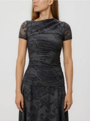 Wzorzysta bluzka - ciemnoszary. Szare bluzki damskie Reserved, l, bez wzorów, z dzianiny, bez kołnierzyka, bez ramiączek. Za 79.99 zł.