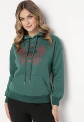 Zielona Bluza z Kapturem i Nadrukiem oraz Ściągaczami Apperforda. Zielone bluzy damskie Born2be, l, bez wzorów, z polaru, z kapturem. Za 84.99 zł.